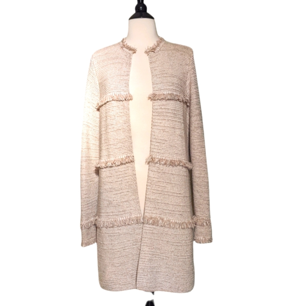 Chico's sweater coat size 1/M cream knit fringe